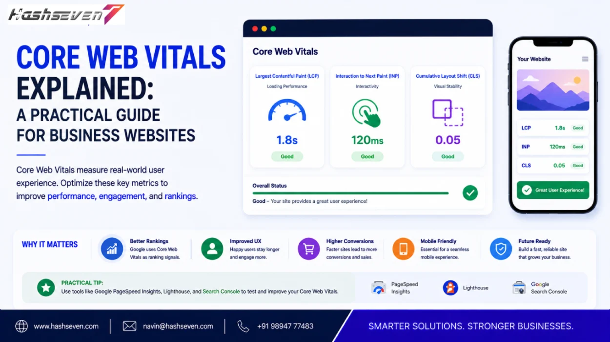 Core web vitals showing website loading responsiveness and visual stability