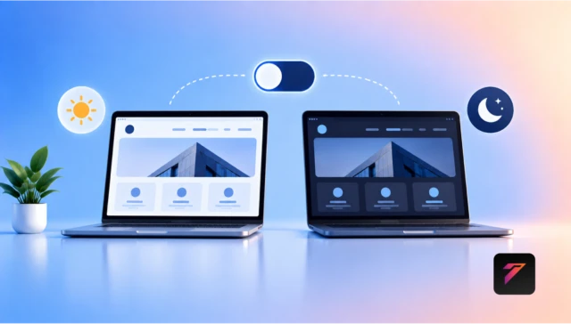 dark mode website design interface on desktop and mobile devices